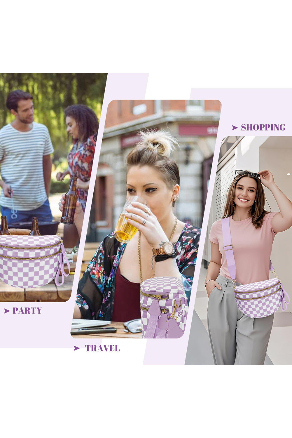 Pink Checkered Print Wide Strap Large Crossbody Bag Crossbody Bags 8b39e592b26a6aa1