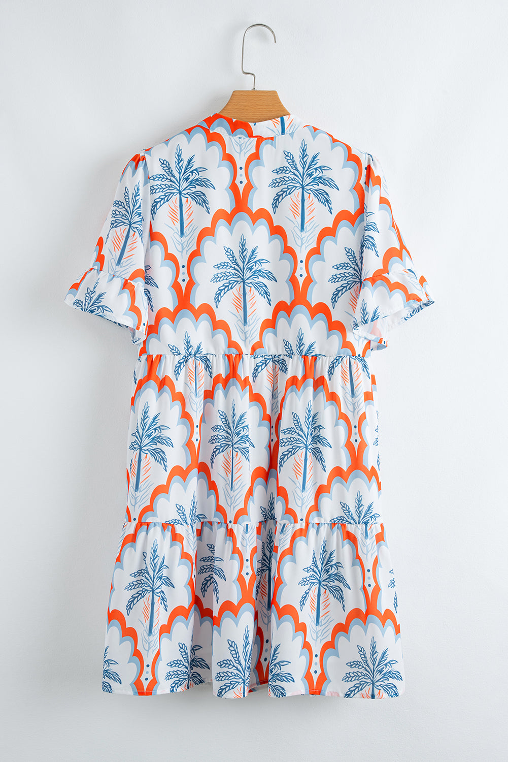 Orange Palm Tree Print Short Sleeve Flowy Dress Short Dresses 8bbc08737601d6ed