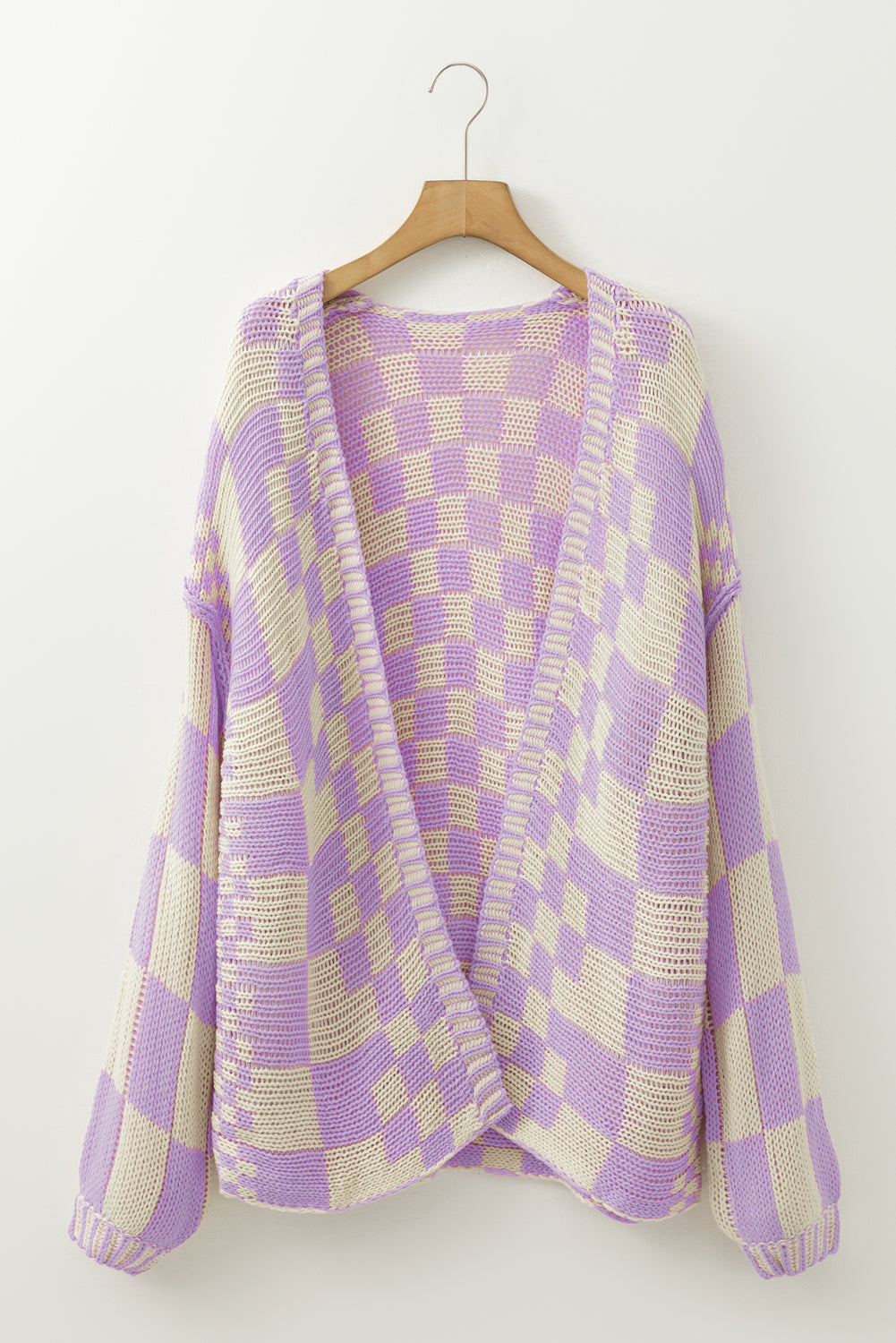 Orchid Petal Colorblock Checked Open Front Knitted Cardigan Cardigans 8d3712f7be8bd9d7