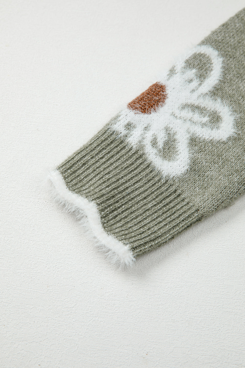 Smoke Gray Jacquard Floral Scallop V-neck Sweater Sweaters 8ea9fbdbed885925