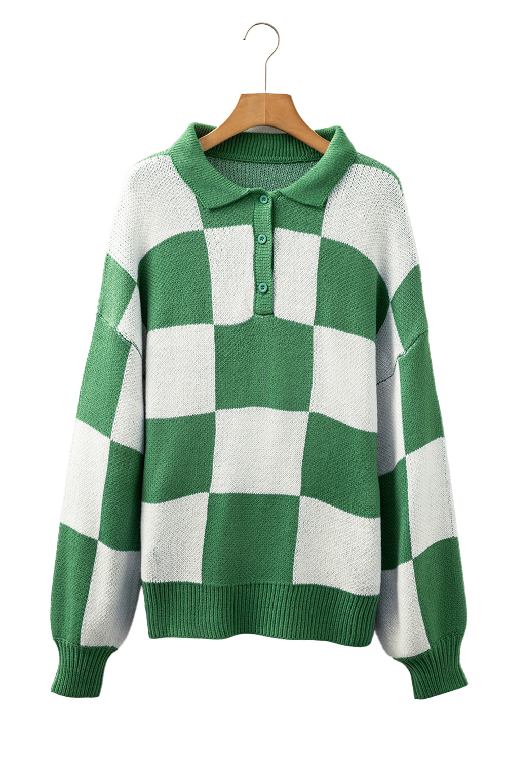 Mist Green Checkered V-Neck Collared Pullover Sweater Sweaters 8f769041b457c2b4