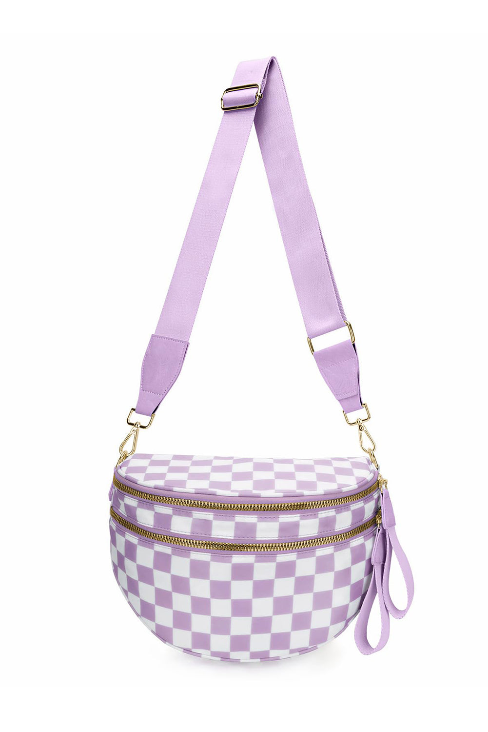Pink Checkered Print Wide Strap Large Crossbody Bag Crossbody Bags 8f7d60e5bce1212a
