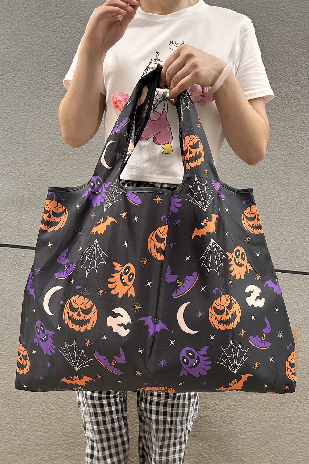 Tillandsia Purple Goth Halloween Pumpkin Large Capacity Foldable Tote Bag Tote Bags 8f8454e6339042e0