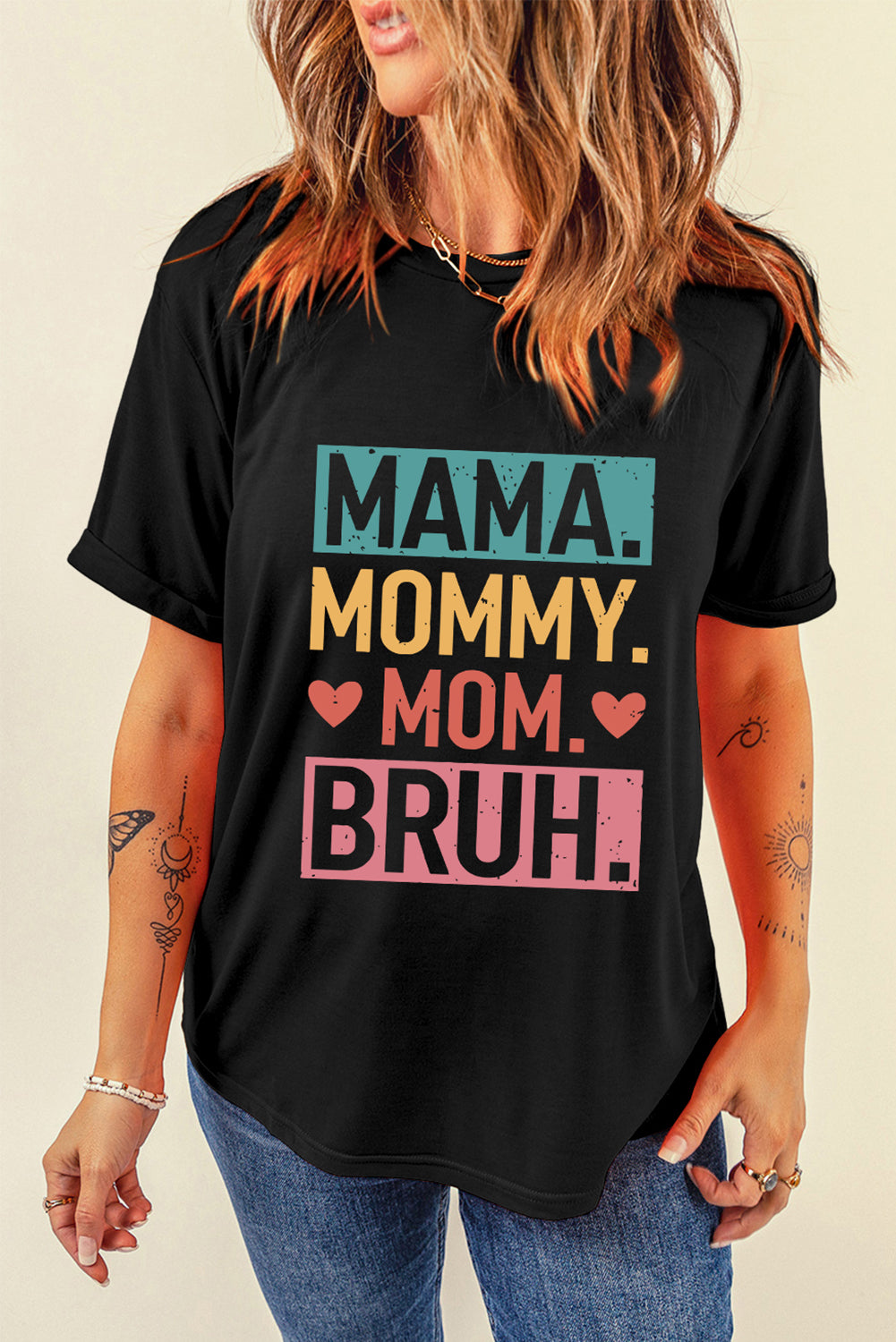 Black MAMA MOMMY MOM BRUH Letter Graphic Tee Graphic Tees 9104b73dcc459817