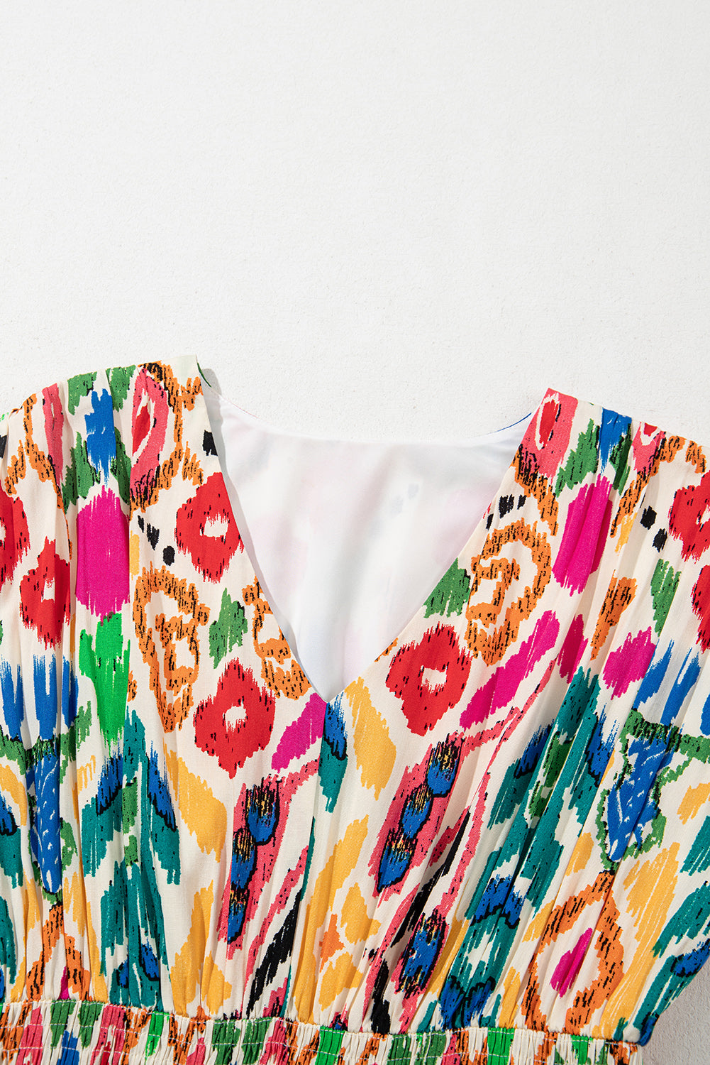 Sky Blue Abstract Print V Neck Dolman Sleeve Ruffle Tiered Mini Dress Short Dresses 9138e73565fe34b8