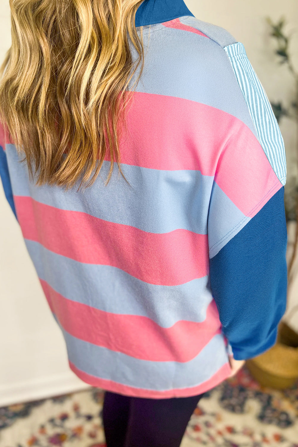 Blue Stripe Colorblock Patchwork Zip-up Plus Size Pullover Plus Size Tops 917e574ff1f0ee16