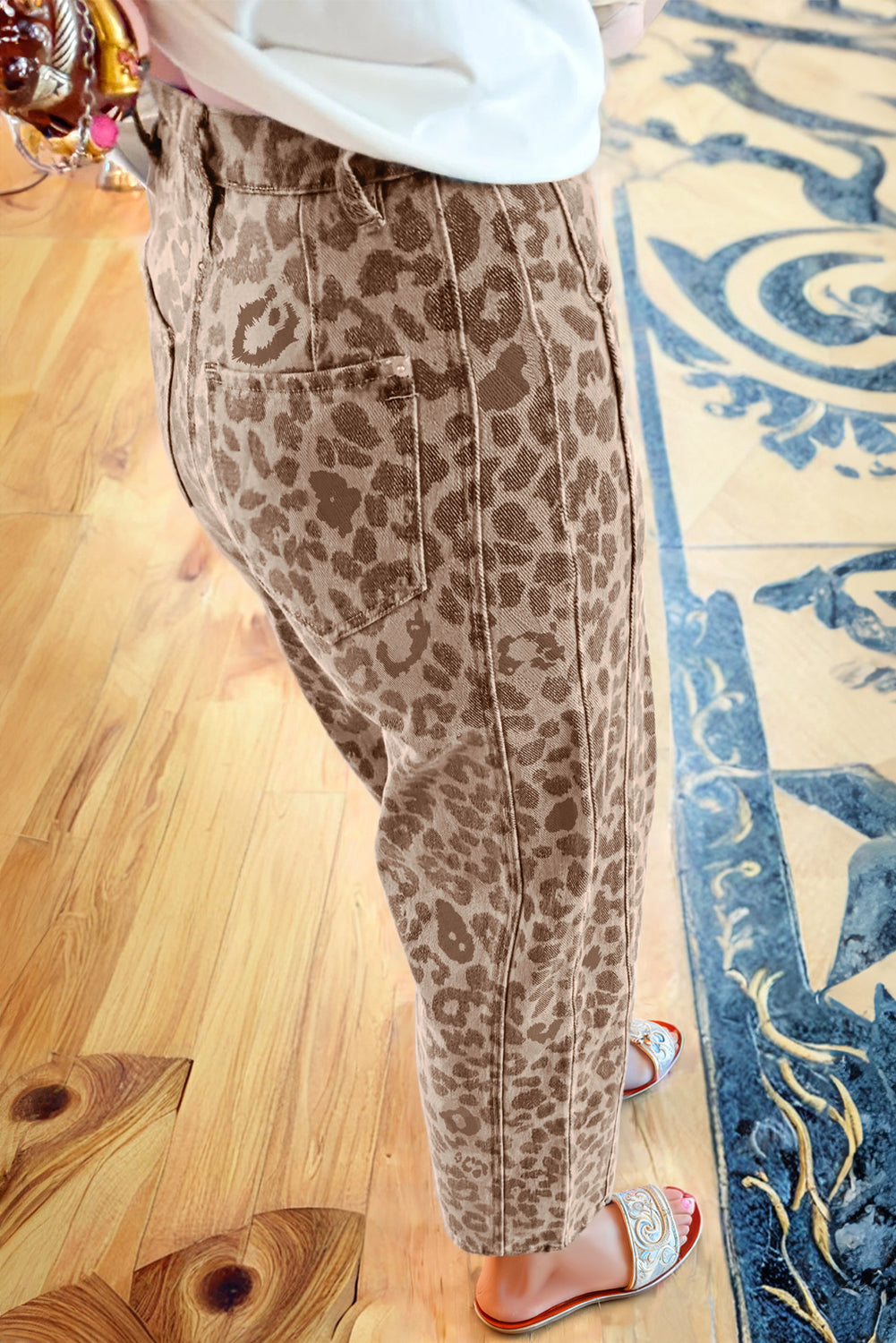 Khaki Leopard Print Straight Loose Jeans Jeans 91d38d123d9635de