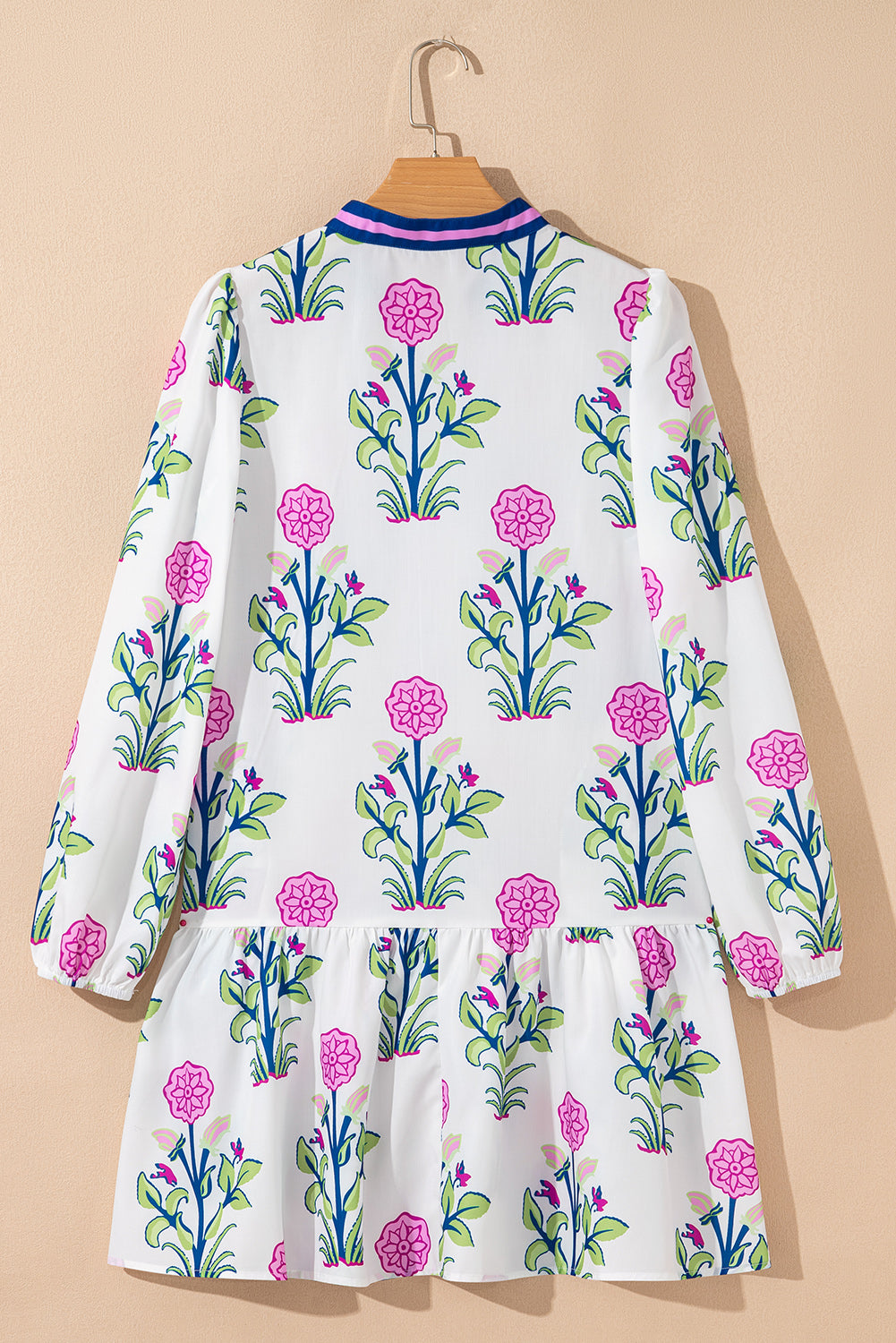 Sky Blue Floral Print Pop of Color V Neck Mini Dress Short Dresses 9368fed2484ccbfe