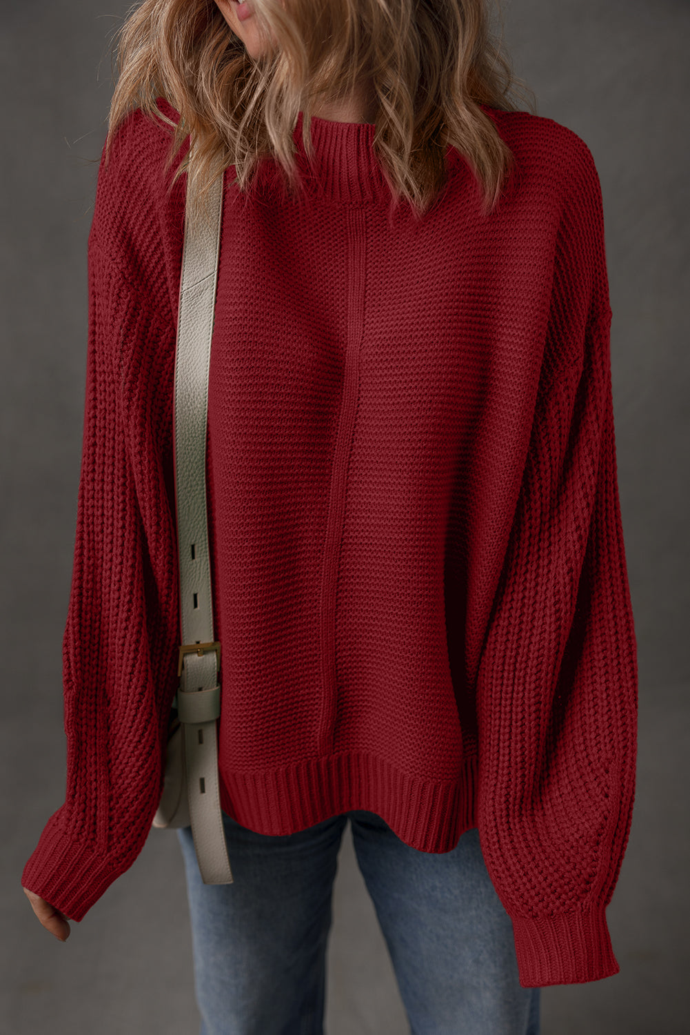 Red Dahlia Solid Color Front Seam Drop Shoulder Loose Sweater Sweaters 9445f2844959040b