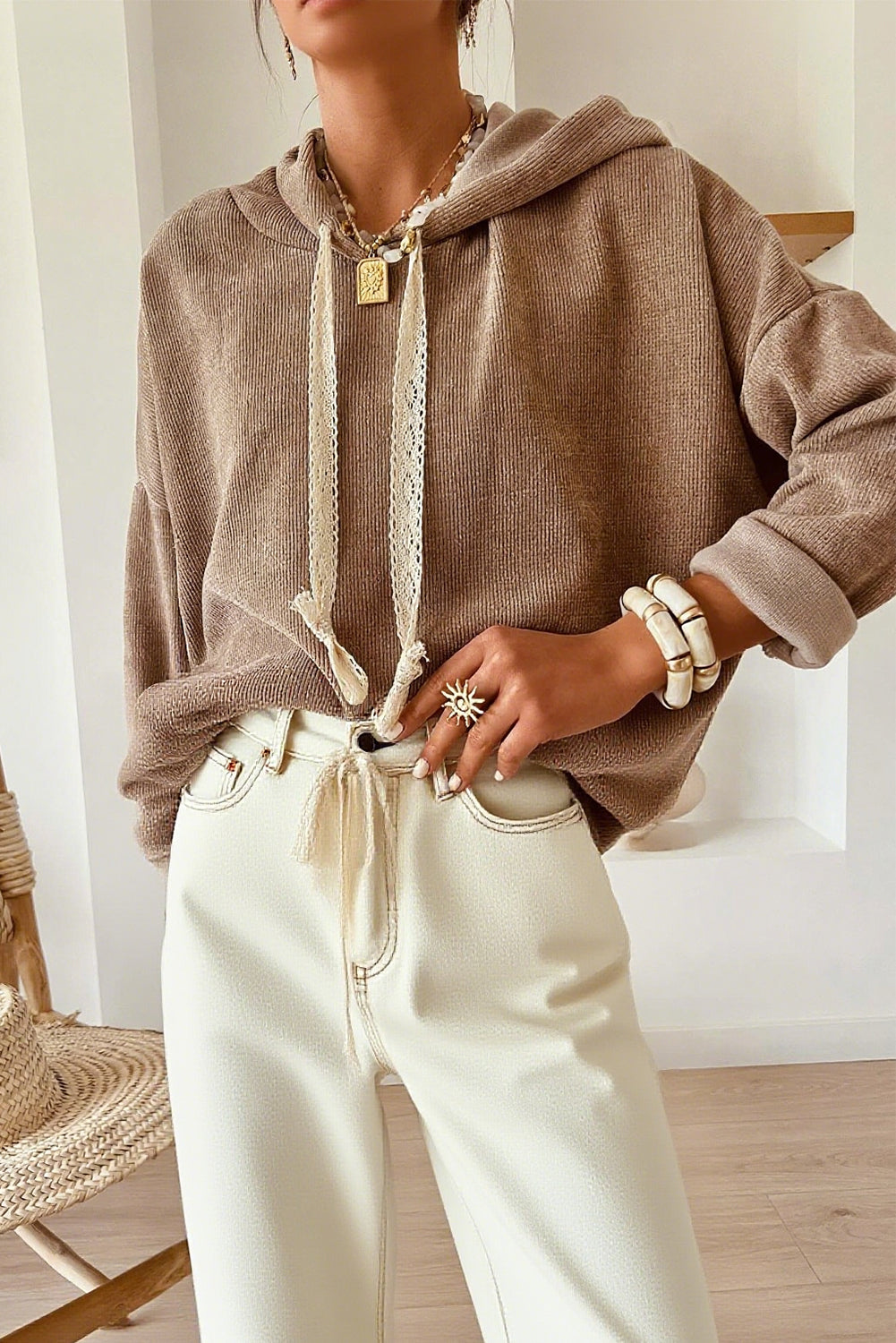 Smoke Gray Thermal Textured Leopard Drawstring Baggy Hoodie Sweatshirts & Hoodies 94fc8296d5deb788