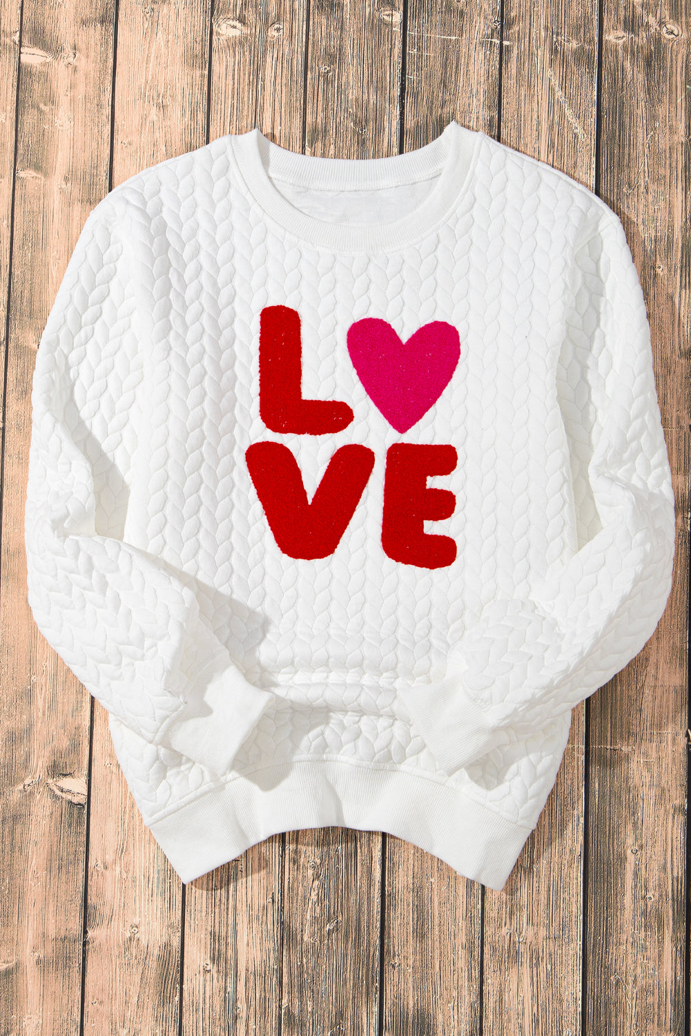 White XOXO Chenille Letter Patch Quilted Sweatshirt Sweatshirts & Hoodies 963a3e79bce36a17