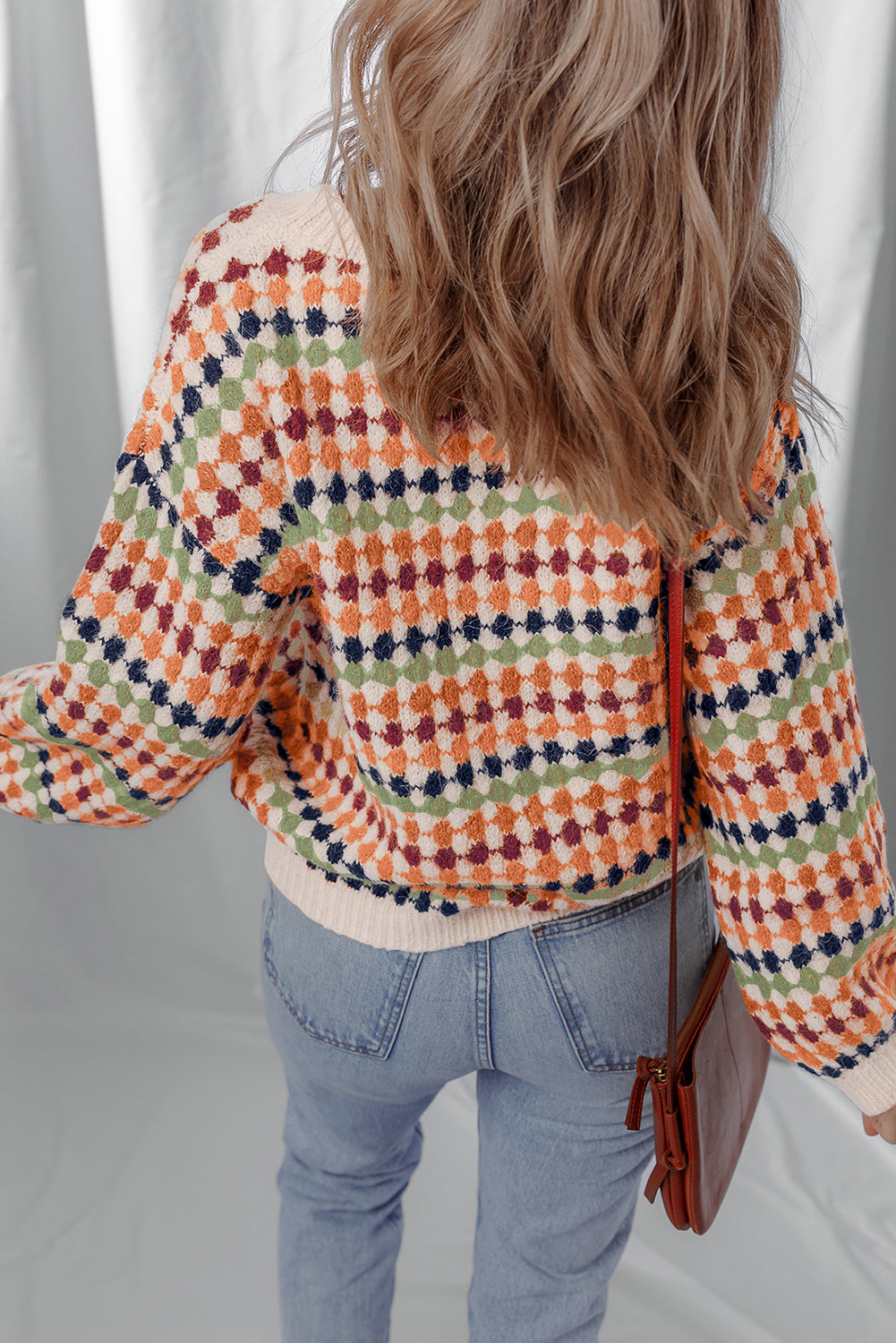 Multicolour Dotty Striped Pattern Knit Drop Shoulder Sweater Sweaters 97286e7d585a0e0e