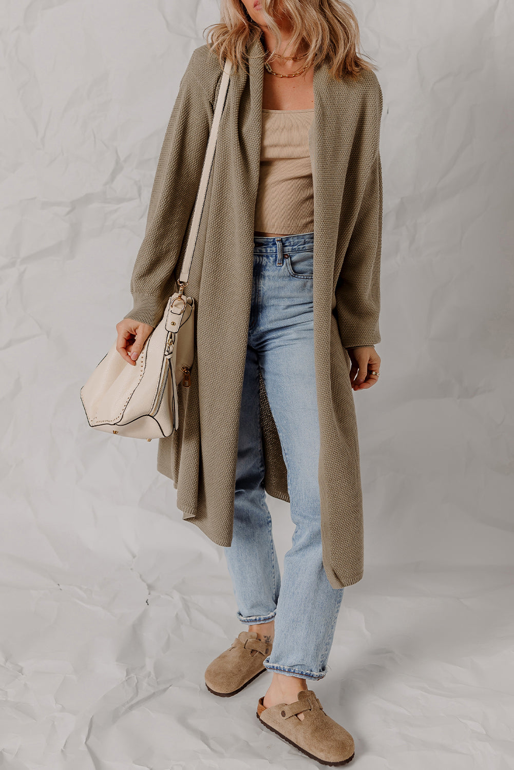 DUNE Solid Color Textured Knit Open Front Oversize Midi Sweater Cardigan Cardigans 984ec9b0bf6a2278