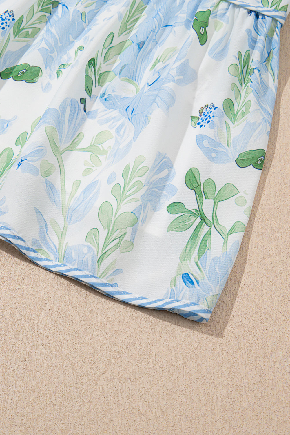 Sky Blue Floral Contrast Edge Ruffle Sleeve Tie Neck Mini Dress Short Dresses 98804106aafc39c5