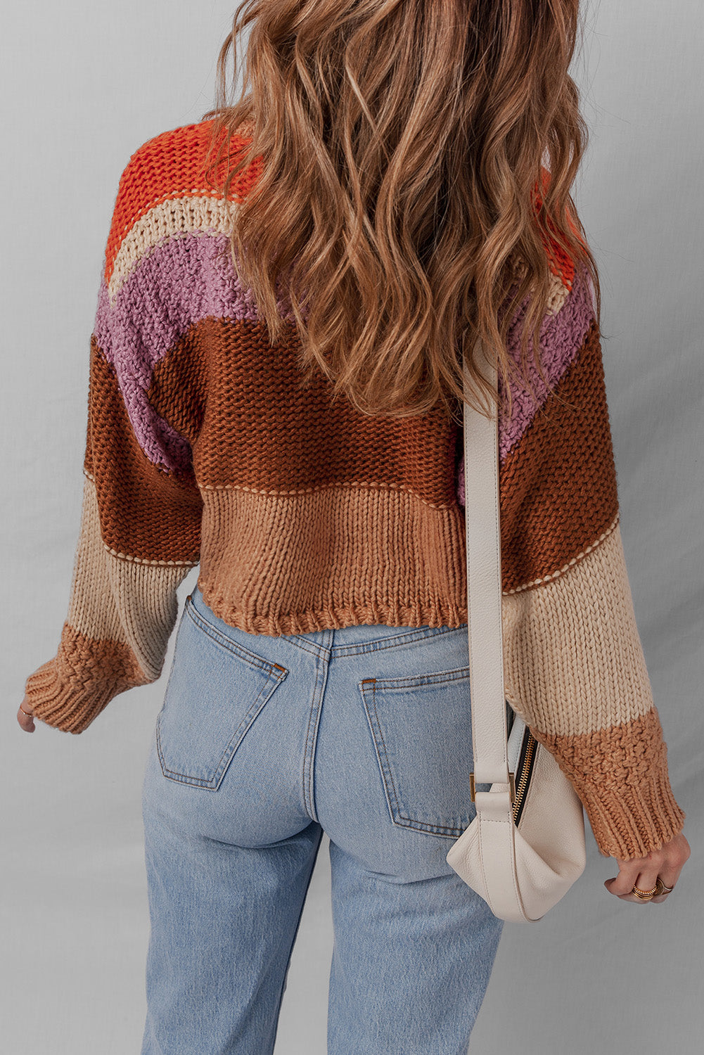 Multicolour Cropped Colorblock Knitted Sweater Sweaters 98b94590e144c99b