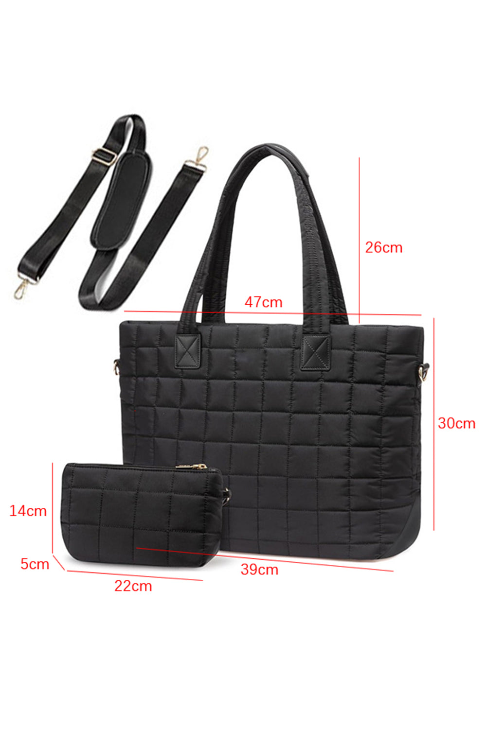 Black Quilted Patchwork Large Tote Bag and Clutch 2pcs Set Tote Bags 990f3347e2fd5be0