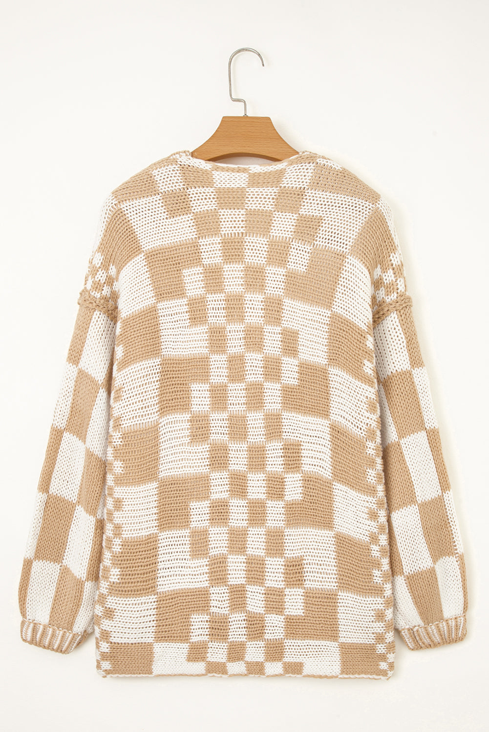 Orchid Petal Colorblock Checked Open Front Knitted Cardigan Cardigans 998911c600299b61