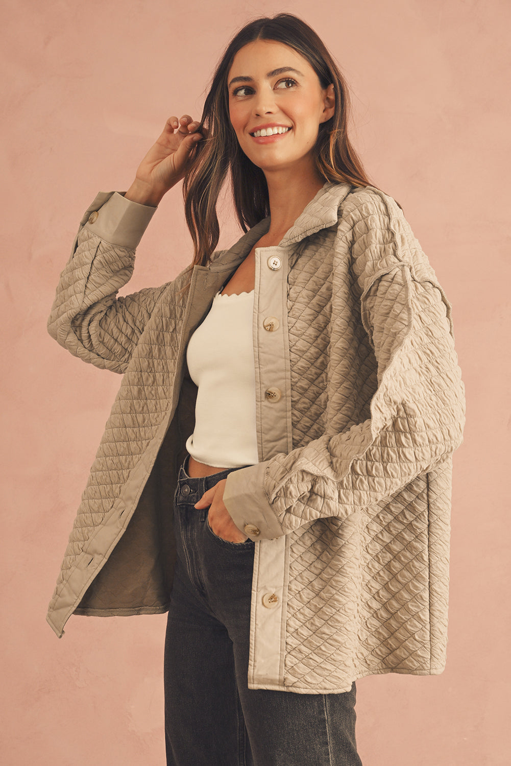 Jet Stream Quilted Puffer Buttoned Shacket Jackets 9a64fa563a4eb1e1