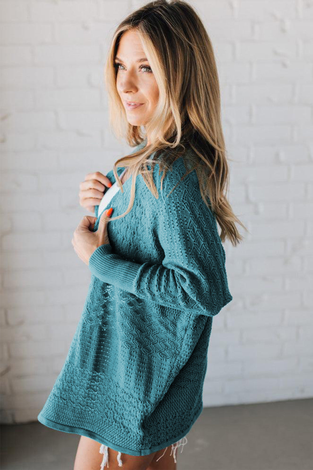 Jet Stream Mix Pattern Hollow Knit Open Front Cardigan Cardigans 9b42972f238ee14d