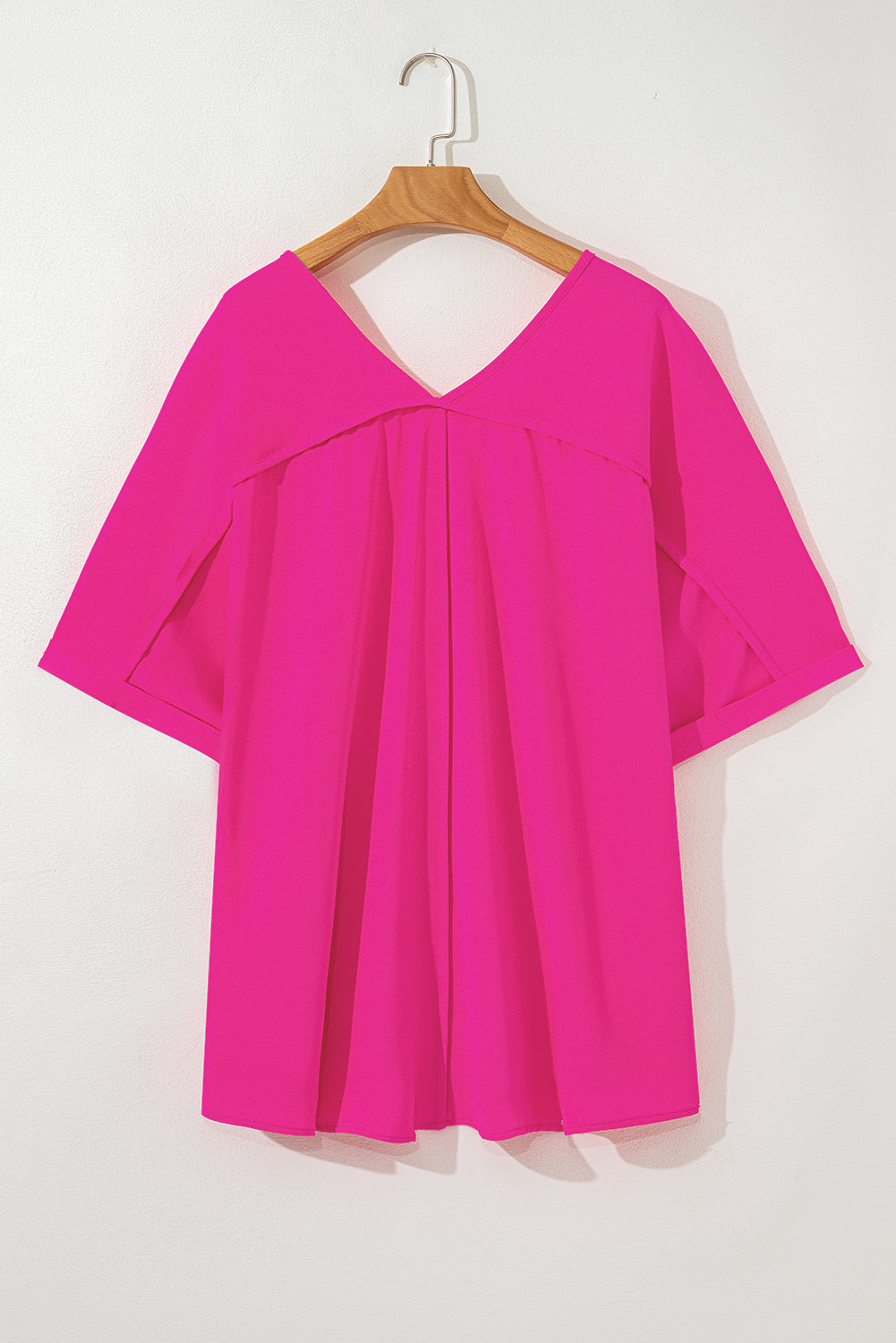 Bright Pink Seamed Back High Low Hem V Neck Plus Size Tee Plus Size Tops 9b5236fc98f6647e