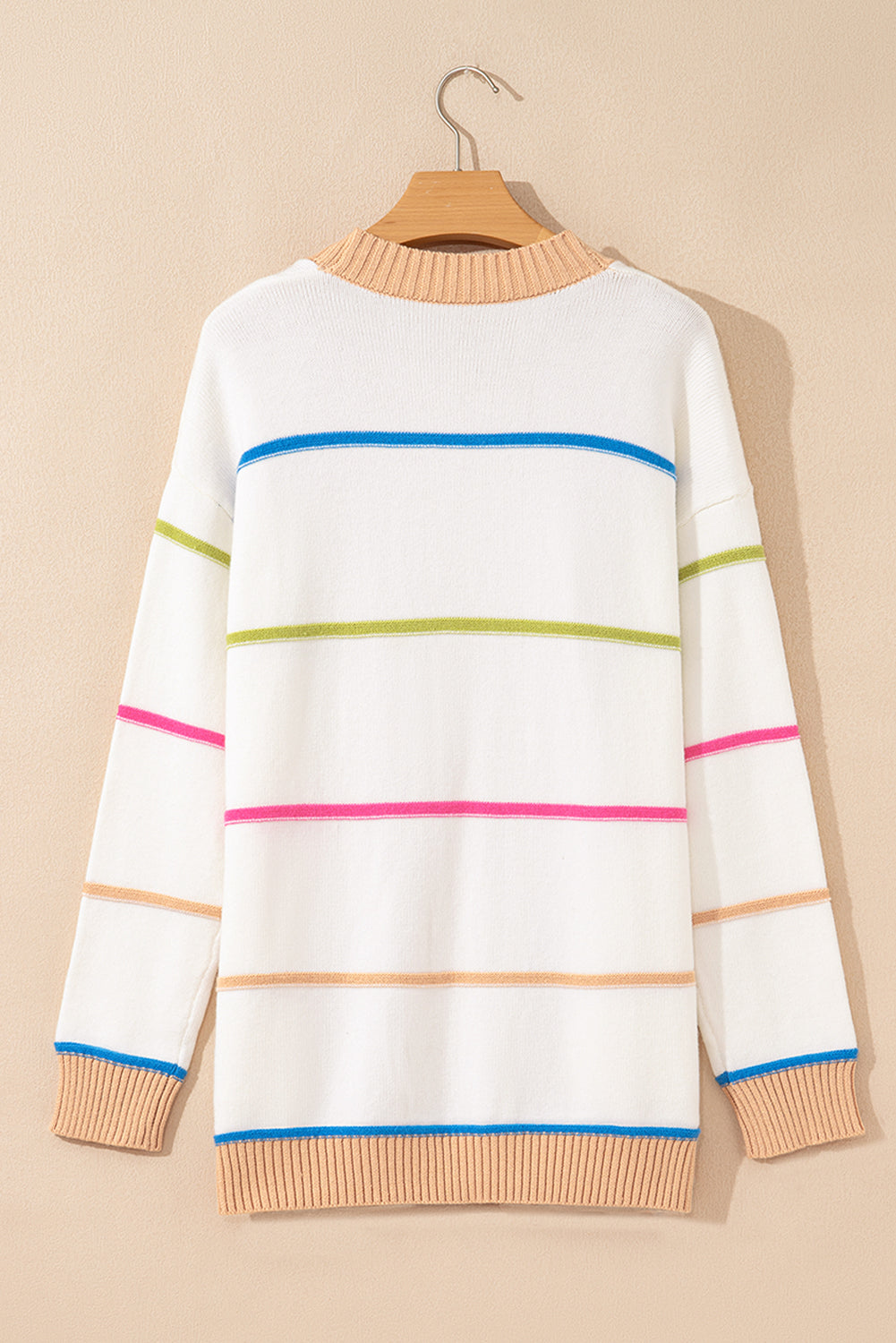 White Color Block Striped Open Front Cardigan With Pocket Cardigans 9ca5847a61c92eed