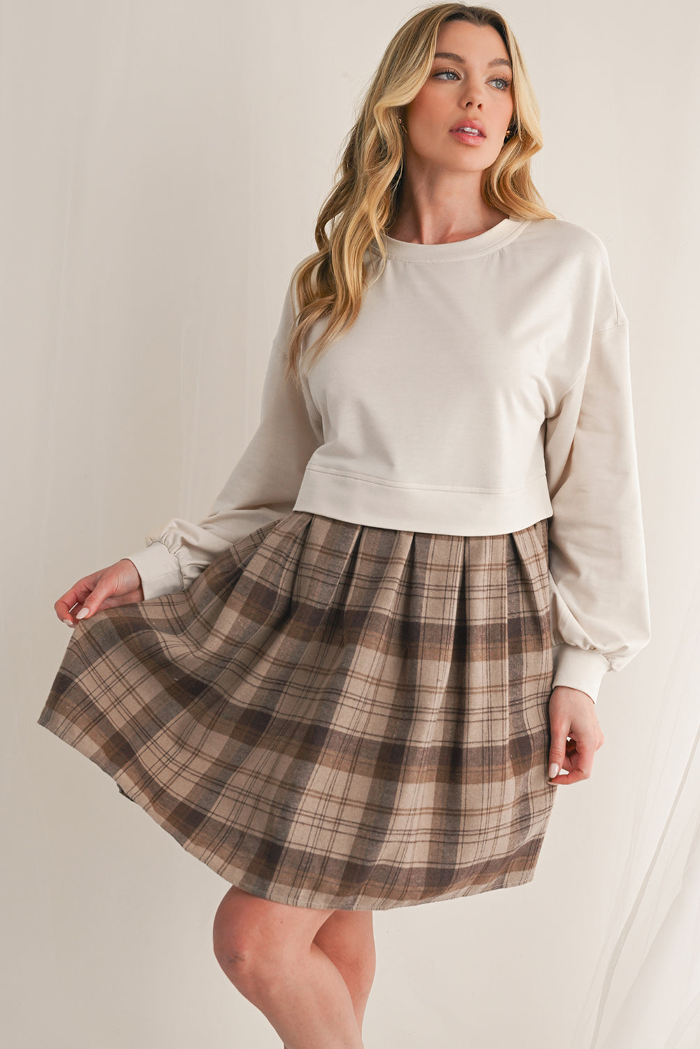 Black Plaid Patchwork High Waist Sweatshirt Mini Dress Short Dresses 9d758c9f72d29758