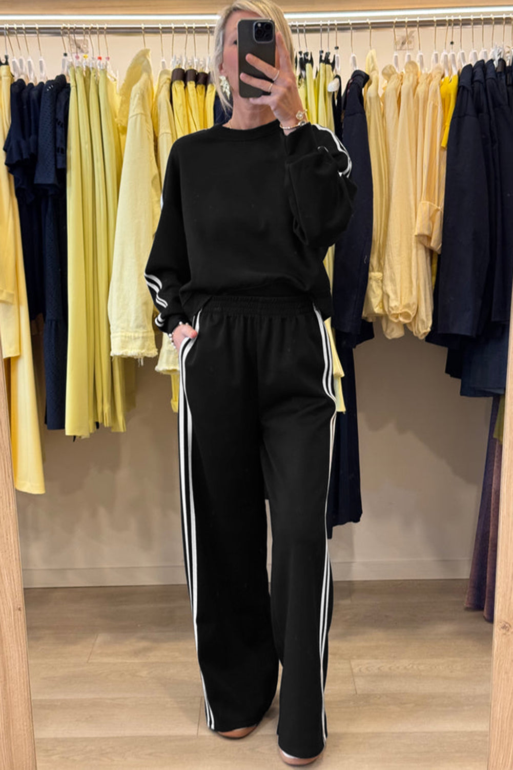 Dirty Blue Varsity Striped Detail Cropped Pullover Wide Leg Pants 2pcs Outfit Two Piece Pants Sets 9dc66bd1df83ce7d