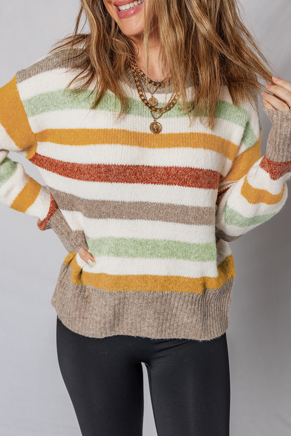 Multicolour Colorblock Drop Shoulder Crew Neck Sweater Sweaters 9dda6f5ccc3986bc
