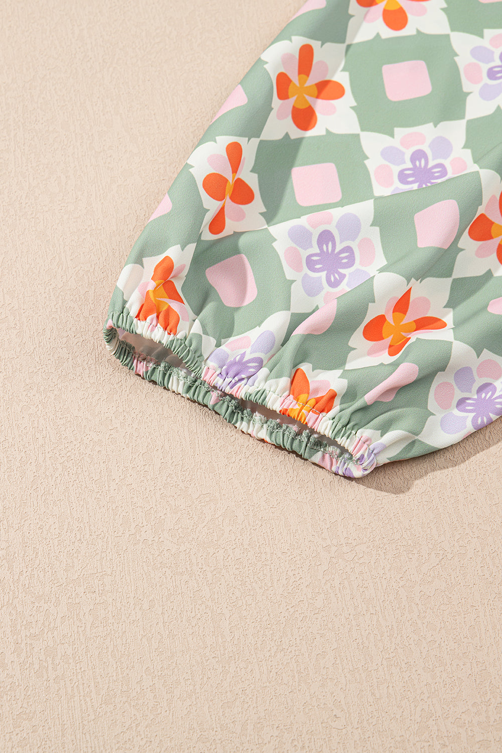 Green Geometric Floral Print 3/4 Sleeve Notched Neck Mini Dress Short Dresses 9e41804135316f1b