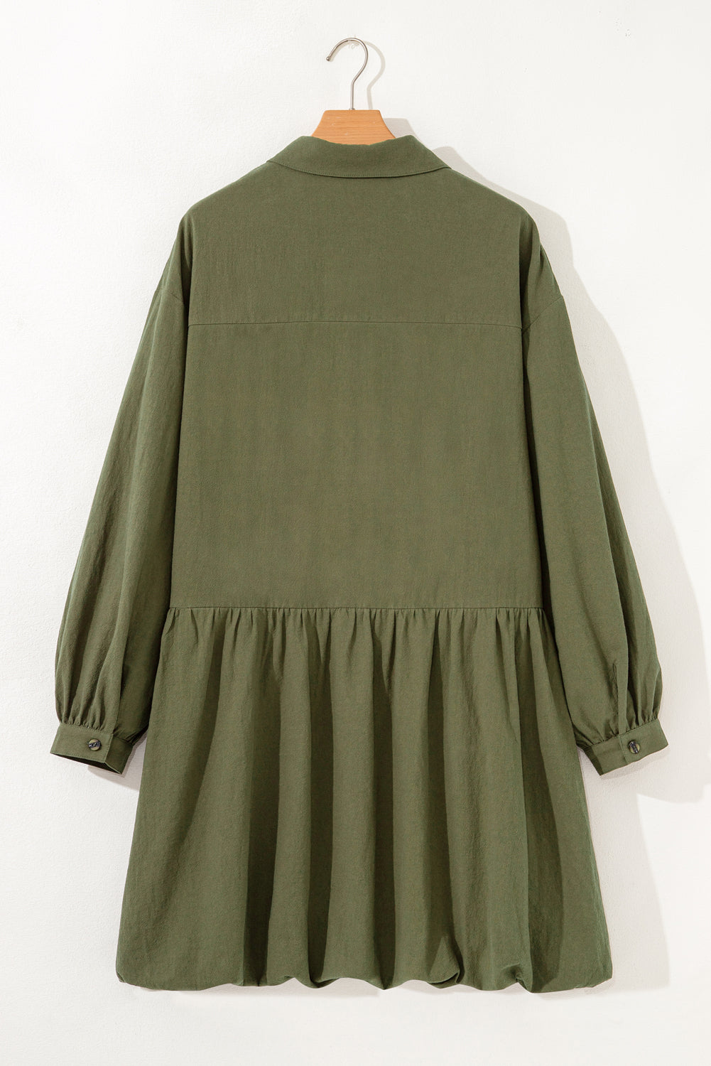 Green Plus Size Long Sleeve Ruffle Hem Mini Shirt Dress Plus Size Dresses 9ea9dce92f53d316