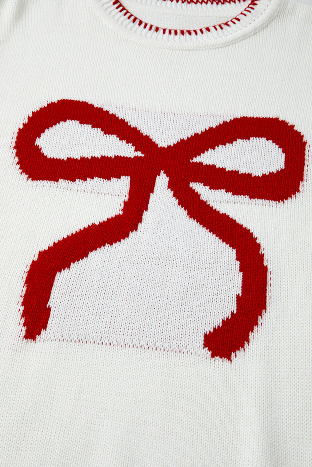 White Sweet Bow Long Sleeve Knit Sweater Sweaters 9fefcf1a2b8eaade