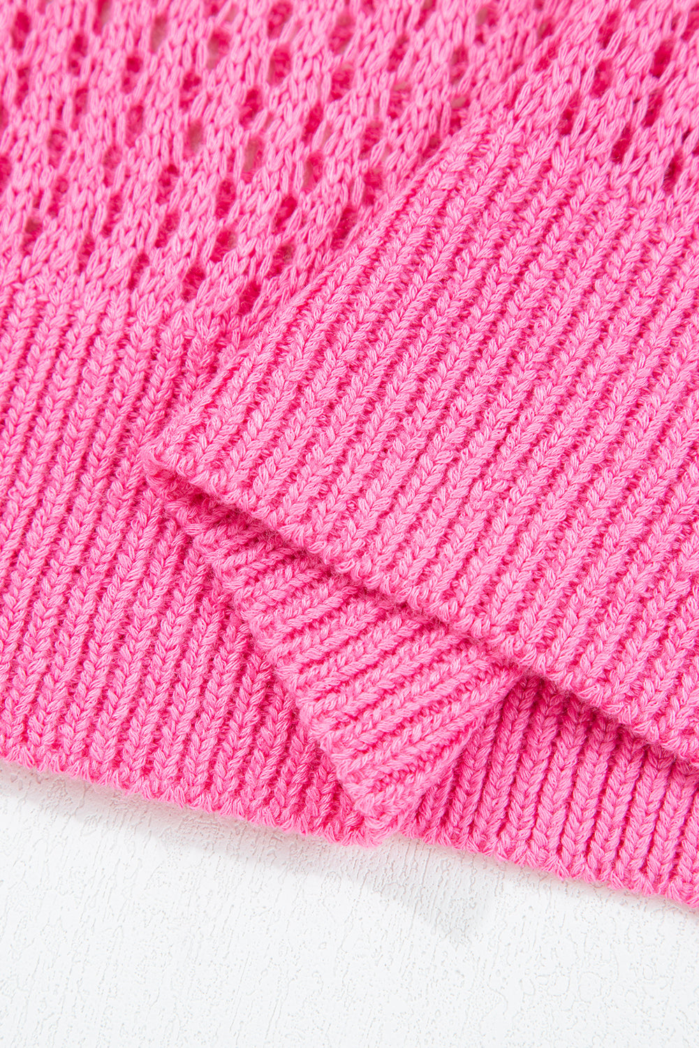 Sachet Pink Sweet Bow Decor Hollow Out Knitted Drop Shoulder Sweater Sweaters a053653cc123f0e8