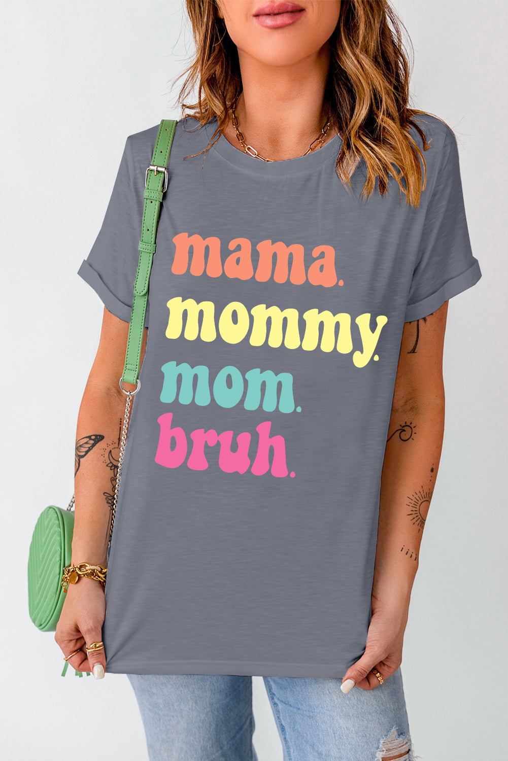 Gray Mama Letter Print Crew Neck Graphic Tee Graphic Tees a099db1cb9f62412
