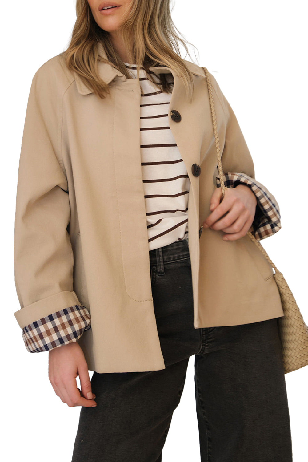 Parchment Plaid Lined Collar Trench Jackets a09d56a4f7788dc9