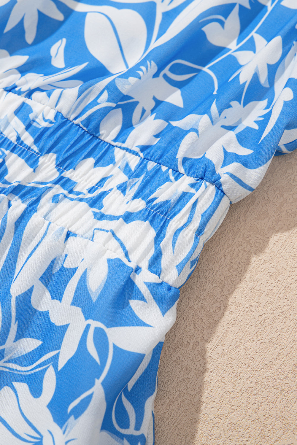 Sky Blue Floral Print Deep V Neck Puff Sleeve Flowy Dress Maxi Dresses a1000d9d796894f5