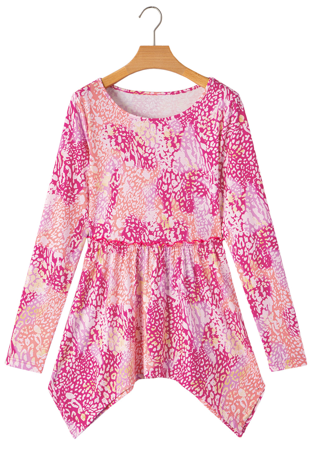 Rose Classic Leopard Print Handkerchief Hem Tunic Top Blouses a19c0c76f4a9f7ec