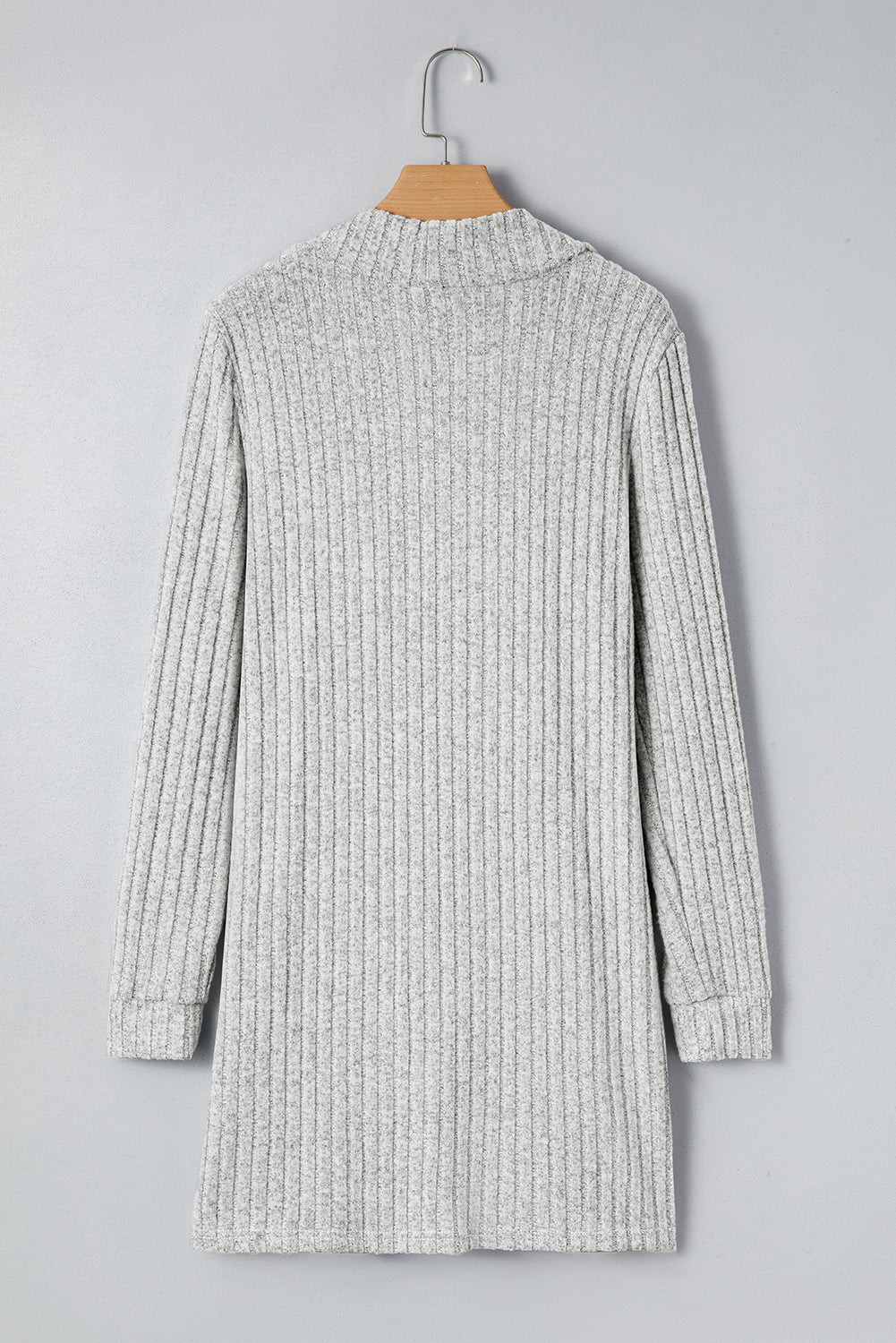 Gray Ribbed Knit Open Front Tunic Cardigan with Pockets Cardigans a2d03a1b59a86163