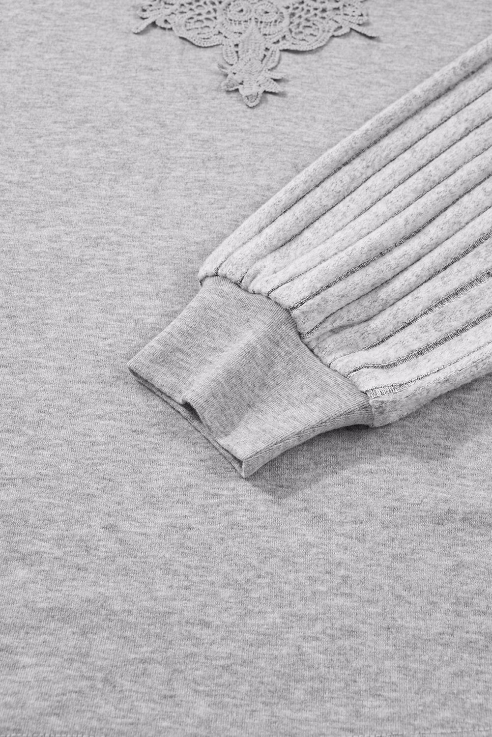 Gray Solid Lace Applique Round Neck Long Sleeve Top Long Sleeve Tops a2d0be355f76769e