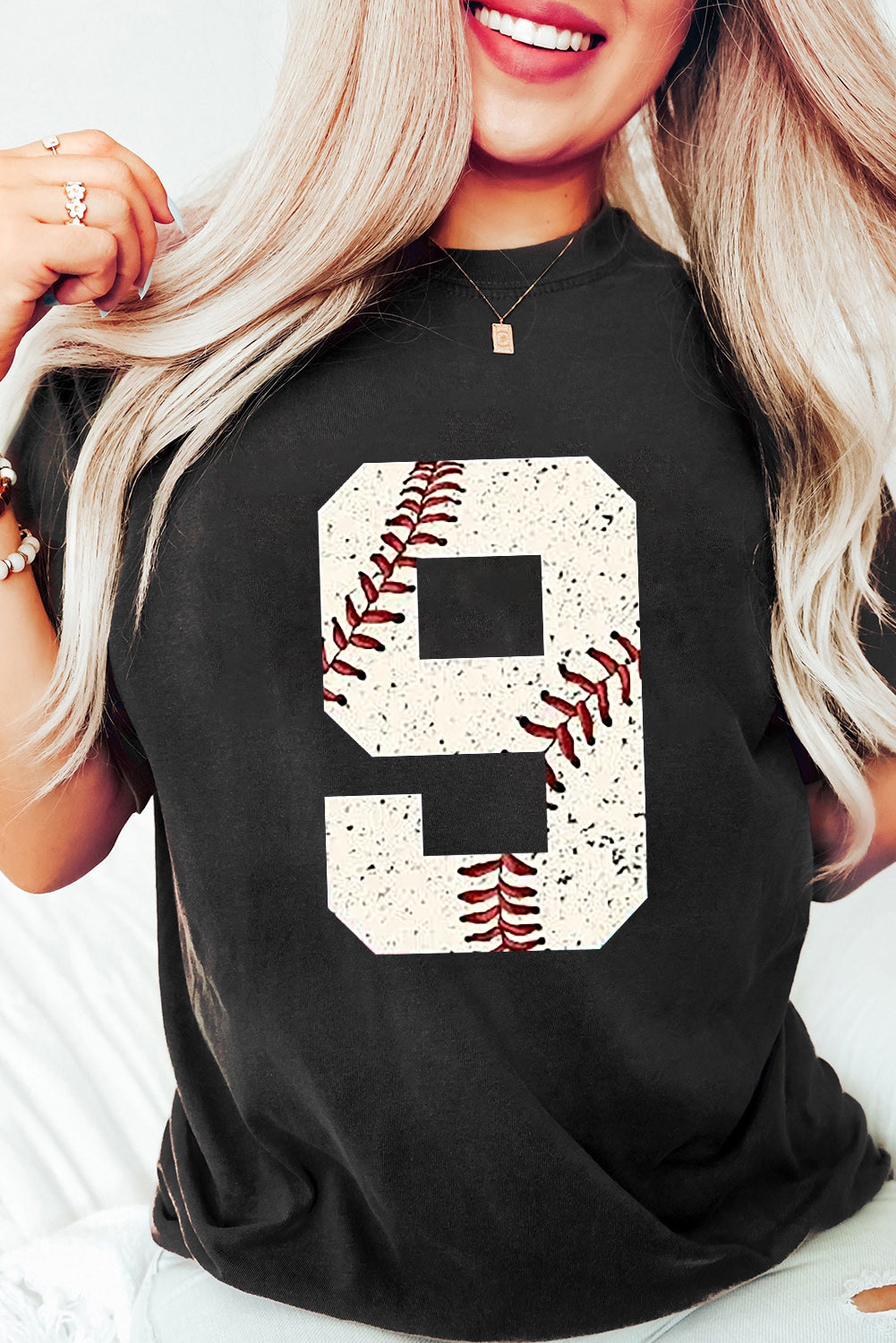 Black Game Day Number 9 Baseball Pattern Heat Transfer Printing Oversize Tee Graphic Tees a2e90813f6b9c2eb