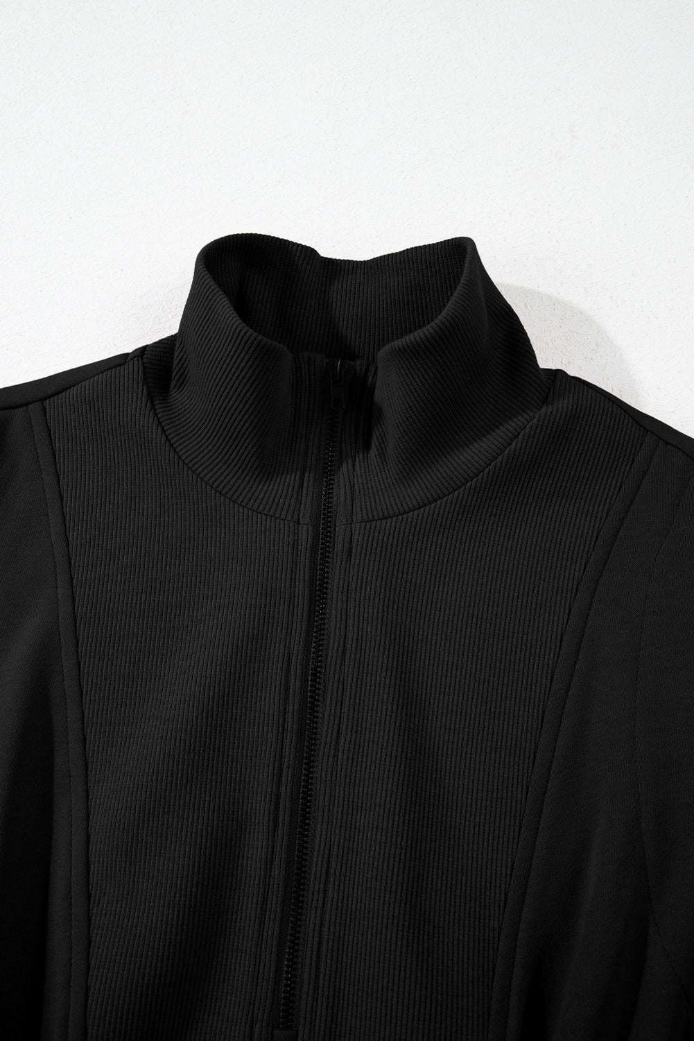 Black Terry Zipped Collar Sleeveless Drawstring Waist Mini Dress Short Dresses a39063322cb887b6