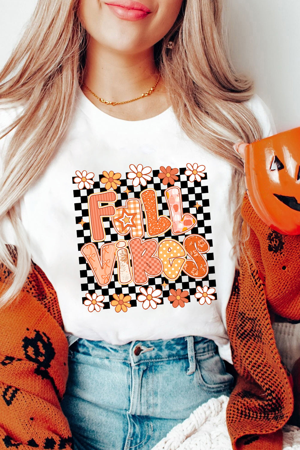 White FALL VIBES Heat Transfer Printing Cute Graphic Tee Graphic Tees a47a94b078d111a0