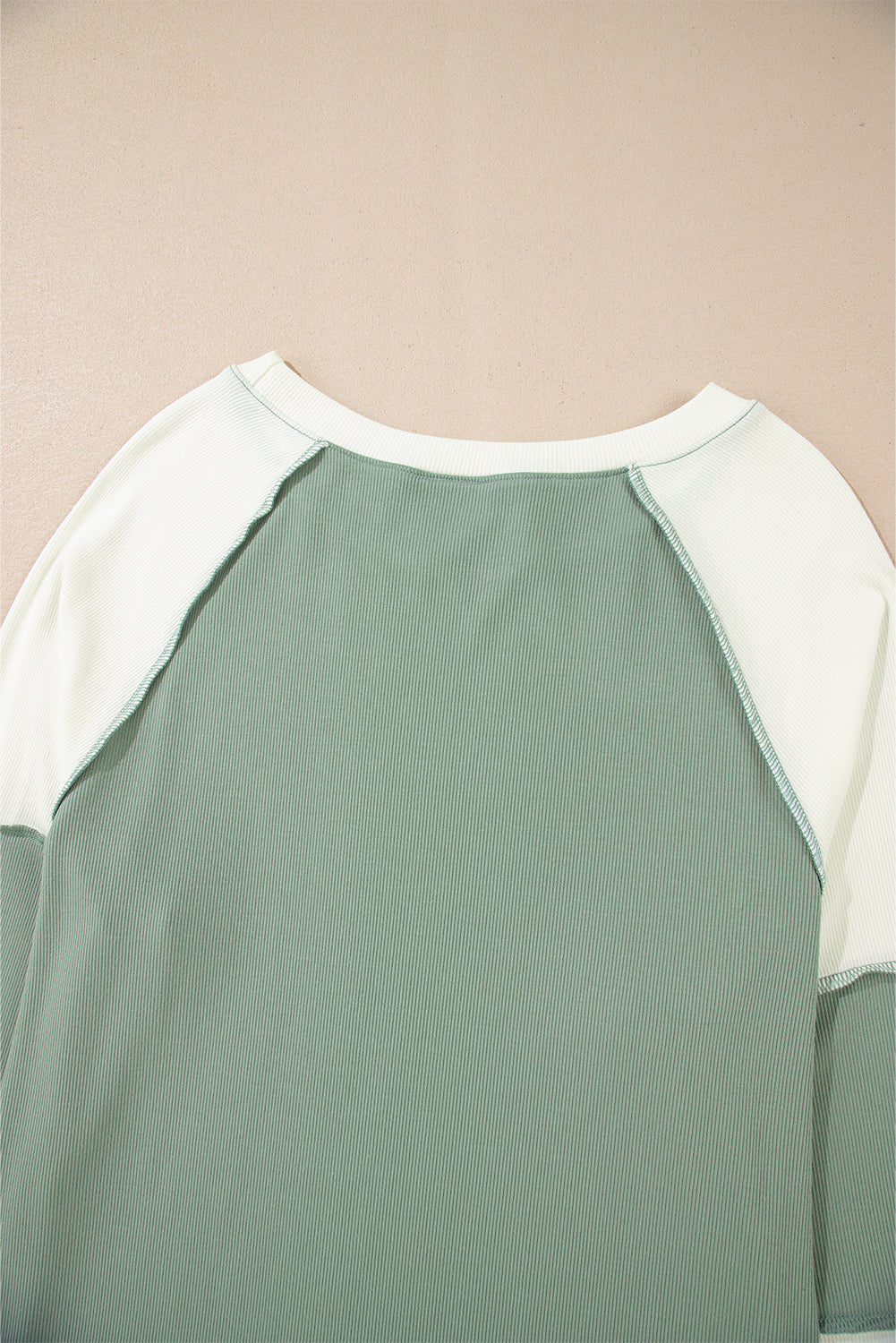 Mint Green Ribbed Colorblock Patchwork Raglan Long Sleeve Top Long Sleeve Tops a4fcd9b755fe9504