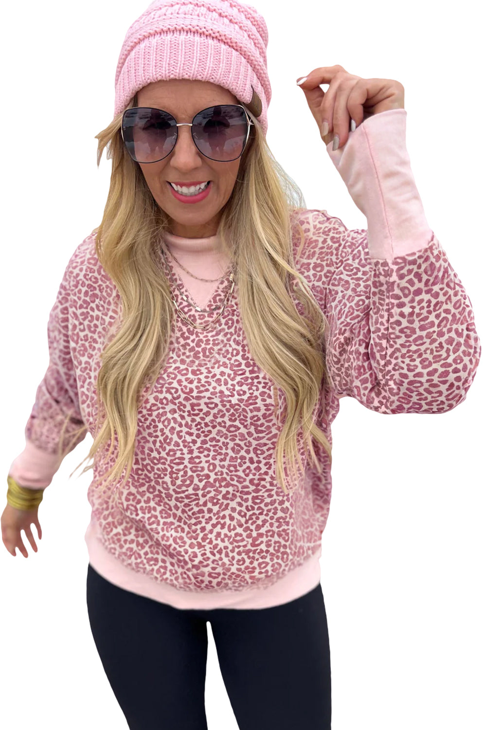 Khaki Leopard Print Patchwork Crew Neck Sweatshirt Sweatshirts & Hoodies a5563702ded88d78