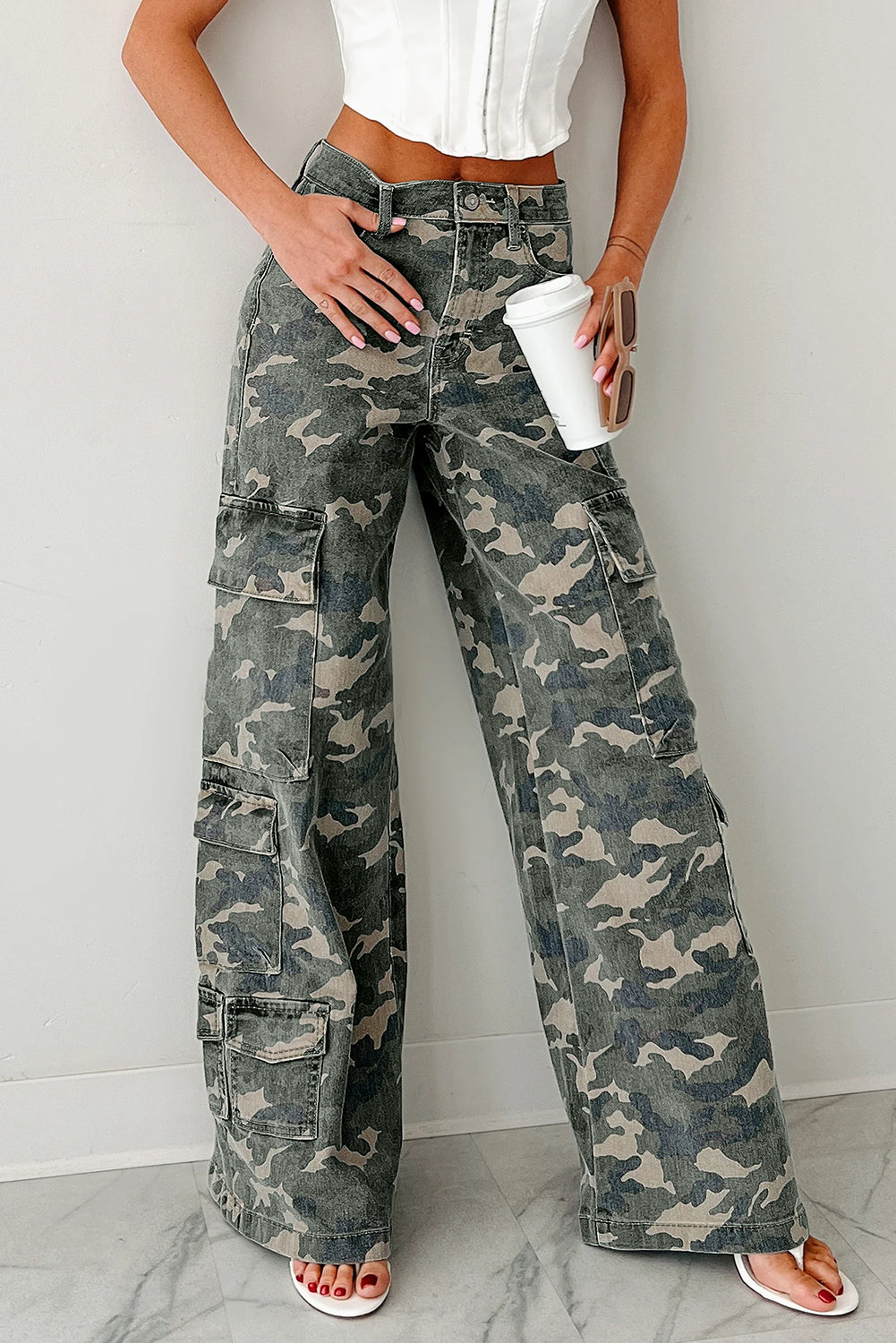 Green Camo Multi Pocket Cargo Wide Leg Jeans Jeans a5f2d62a4d3c0318