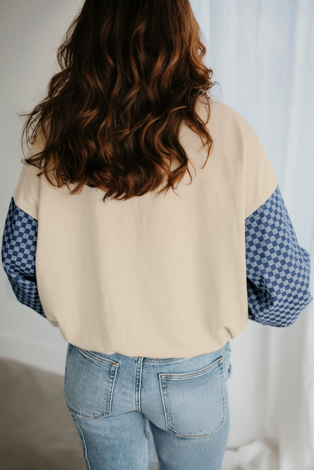 Parchment Checkered Patchwork Kangaroo Pocket Half Zipper Hoodie Sweatshirts & Hoodies a60a2f8920338925