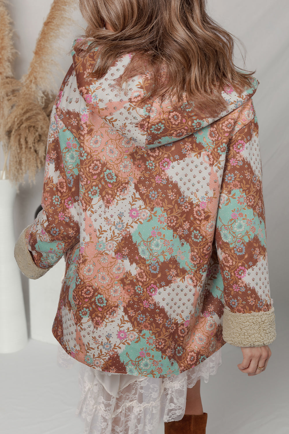 Khaki Vintage Paisley Floral Printed Sherpa Lined Hooded Jacket Jackets a69cf2fd4463a866