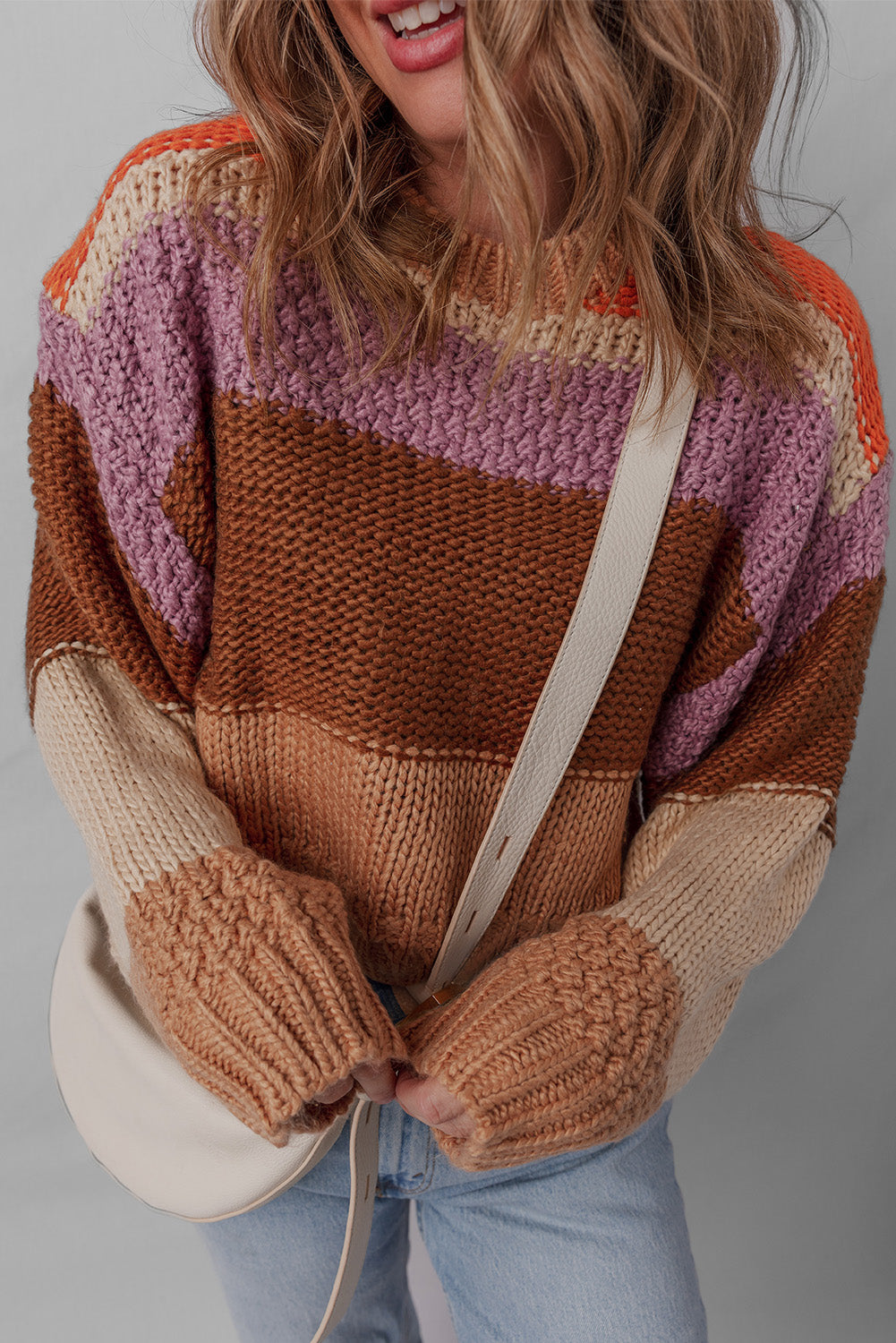 Multicolour Cropped Colorblock Knitted Sweater Sweaters a911c4ca97579d73