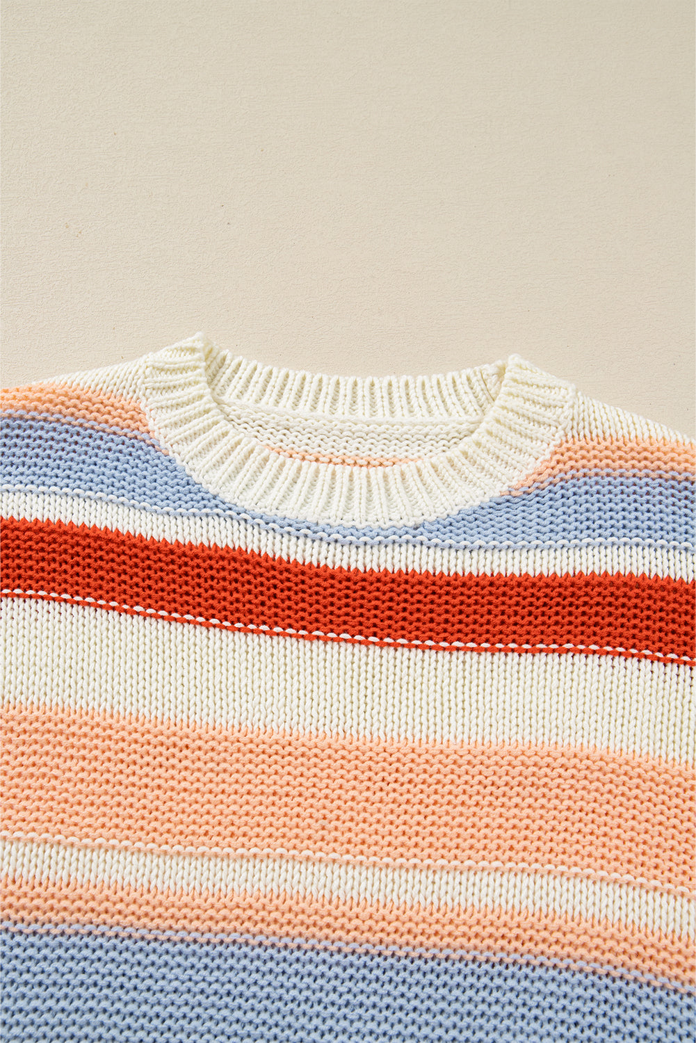 Pink Striped Colorblock Round Neck Drop Shoulder Sweater Sweaters a94b2a237b44c1cb