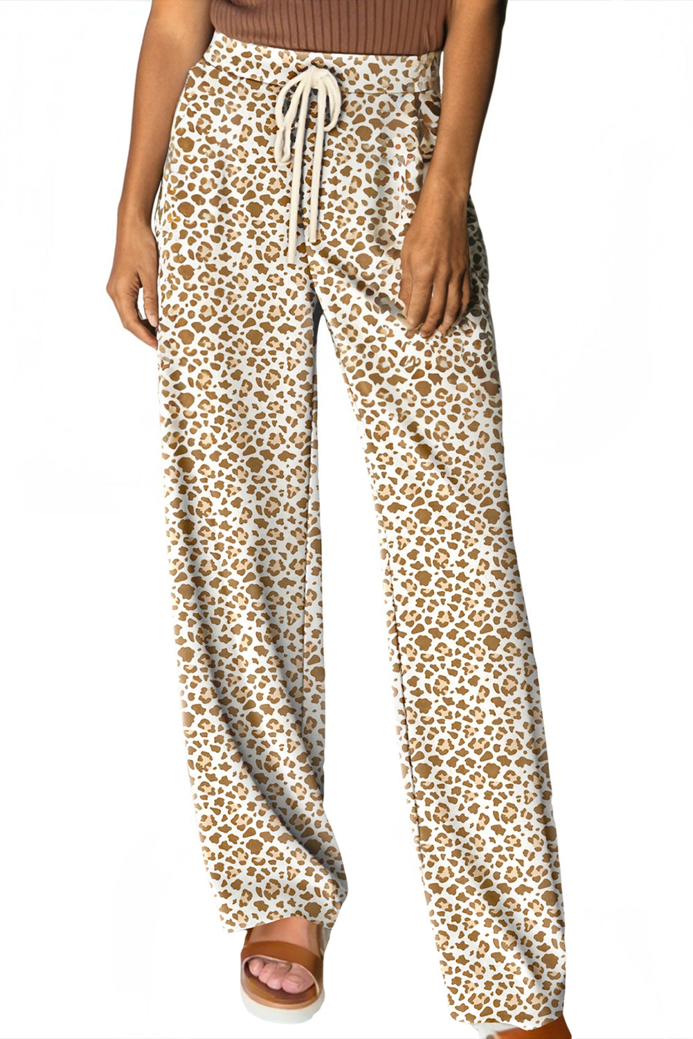 Khaki Leopard Drawstring Loose Pants Pants a970b309670a78c6
