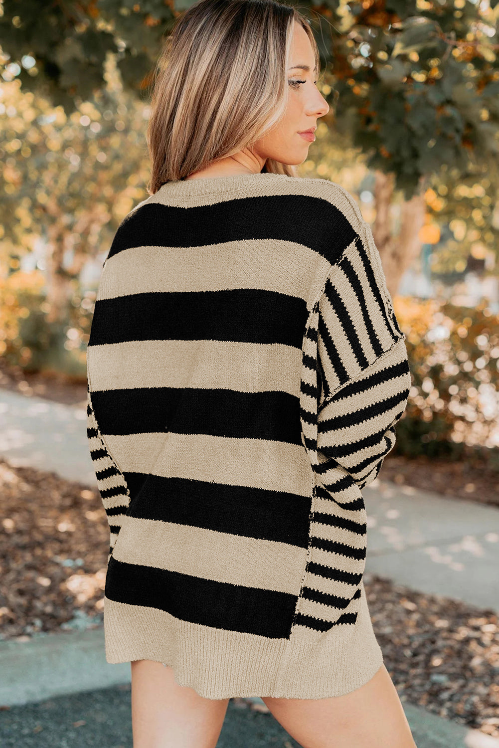 Black Stripe Drop Shoulder Sleeve Patchwork Baggy Sweater Sweaters a9d31f06b554c913